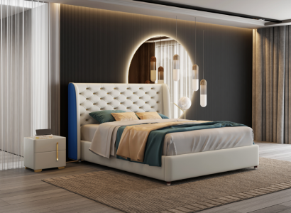 Schlofzëmmer Miwwelen Designer Bett, Bettgestell, Duebelbetter, Eleganz, Holz